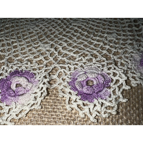 Vintage Large 13 inch Hand Crocheted Doily with Flowers - Picture 7 of 7